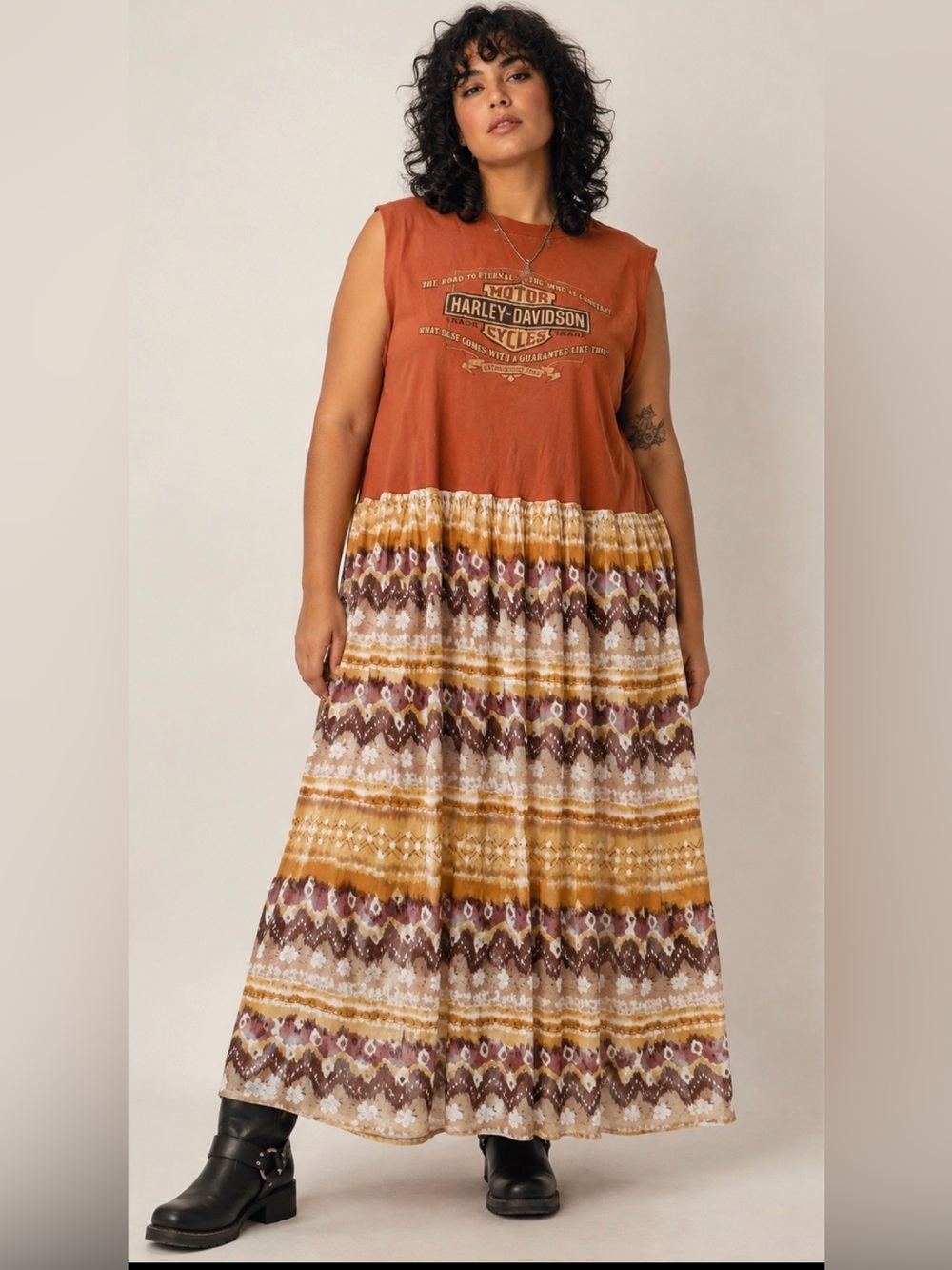 Custom Harley Davidson Boho Dress 2XL-3XL (Upcycled)